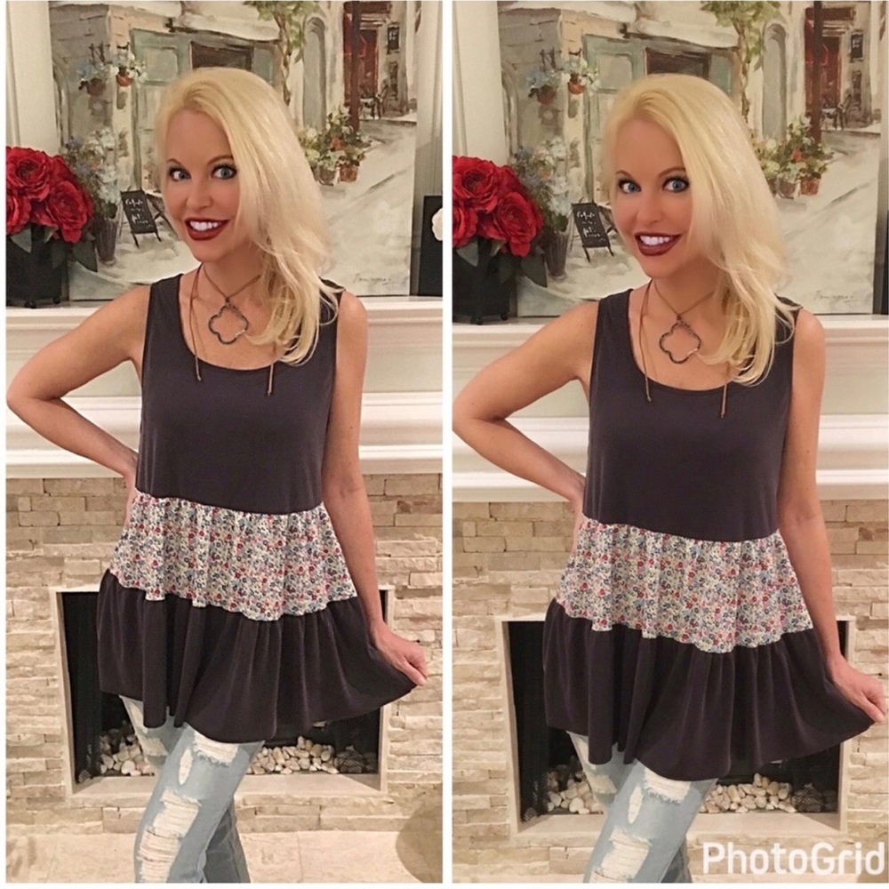 Floral contrast Tunic /tank